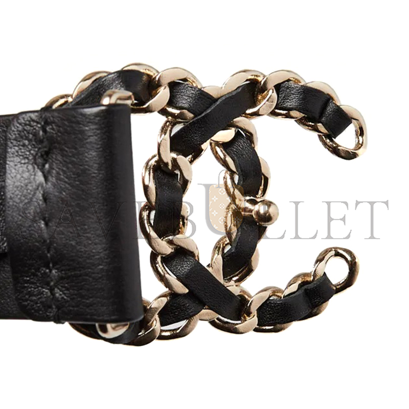 CHANEL BELT BLACK LEATHER AND CC
